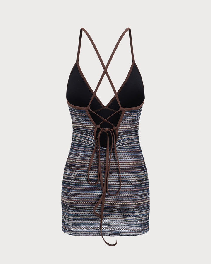 Maillot de bain une pièce dos nu rayé