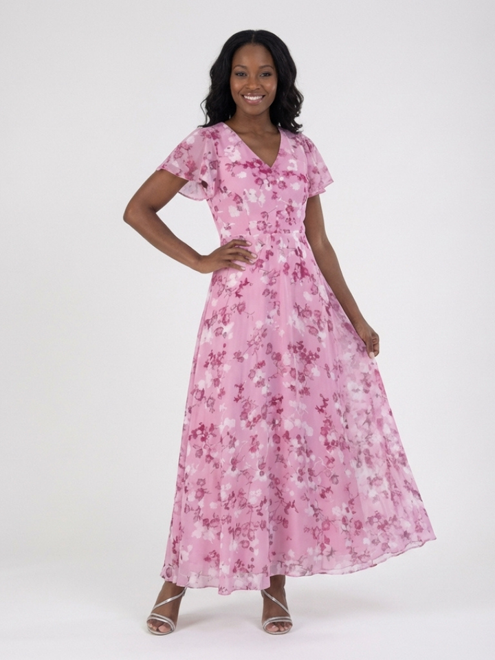 ISMERIA | ROBE MAXI EN CHIFFON FLORAL