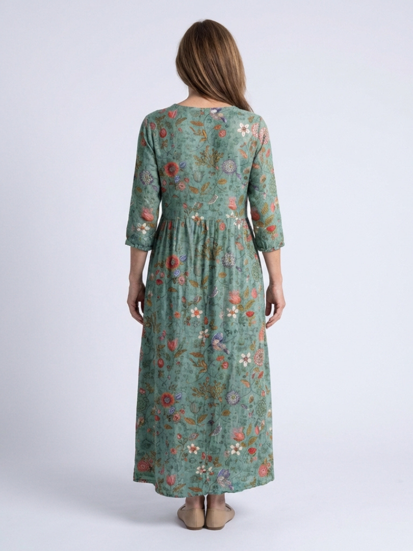 MARINA | ROBE MAXI À MANCHES TROIS QUARTS EN V FLEURIE