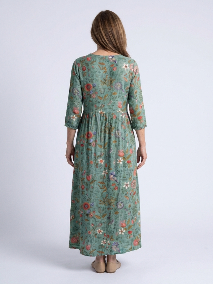 MARINA | ROBE MAXI À MANCHES TROIS QUARTS EN V FLEURIE