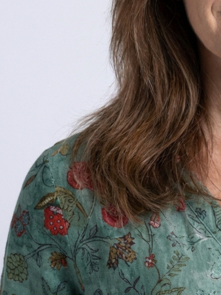 MARINA | ROBE MAXI À MANCHES TROIS QUARTS EN V FLEURIE