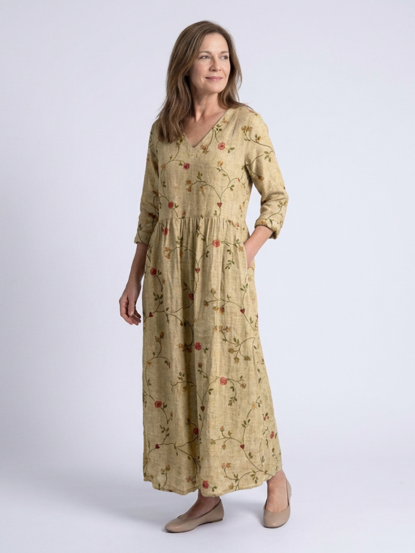 MARINA | ROBE MAXI À MANCHES TROIS QUARTS EN V FLEURIE