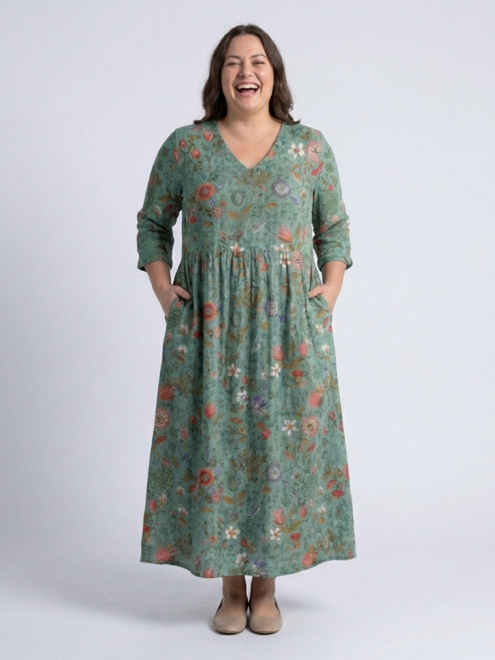 MARINA | ROBE MAXI À MANCHES TROIS QUARTS EN V FLEURIE
