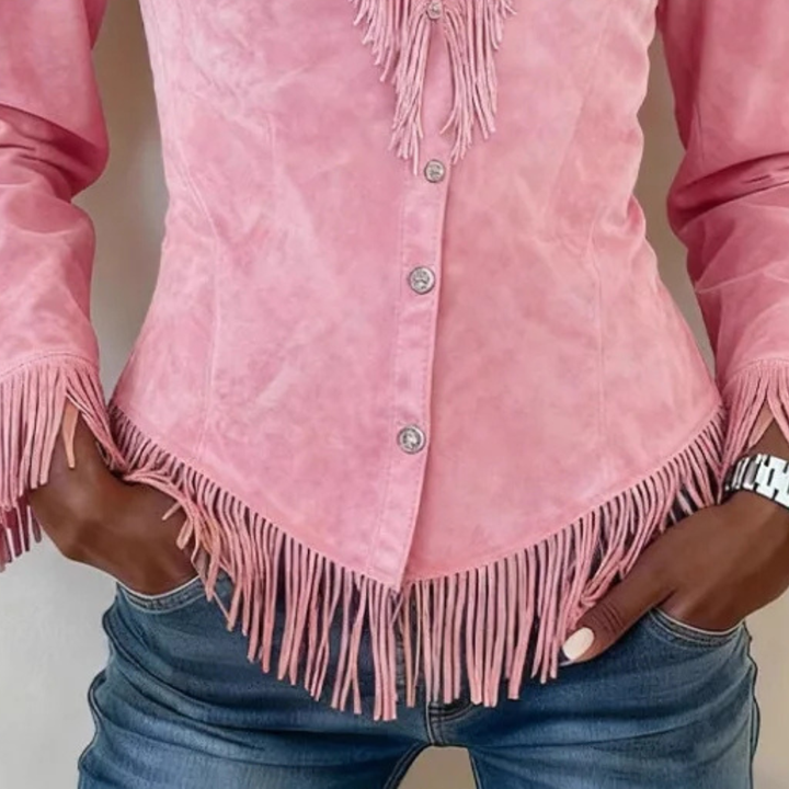 Kinsley │ Blouse Boutonnée en Suède Frangé