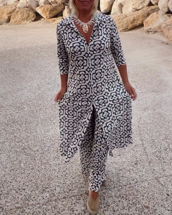 Sara | Ensemble tunique à imprimé géométrique bohème et pantalon large