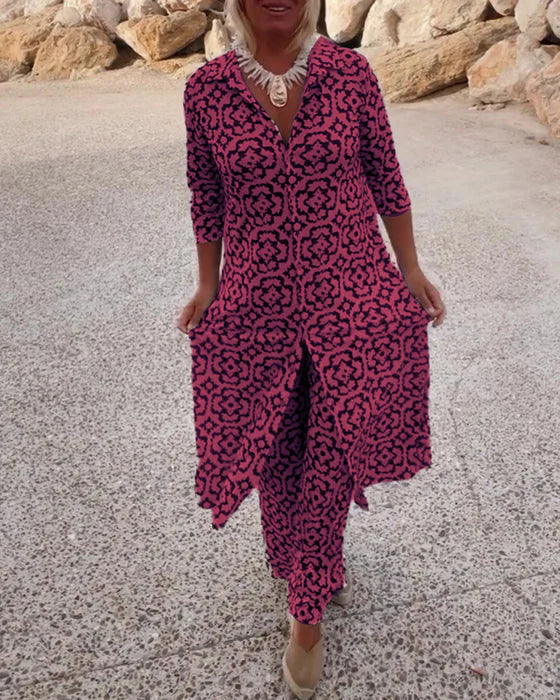 Sara | Ensemble tunique à imprimé géométrique bohème et pantalon large