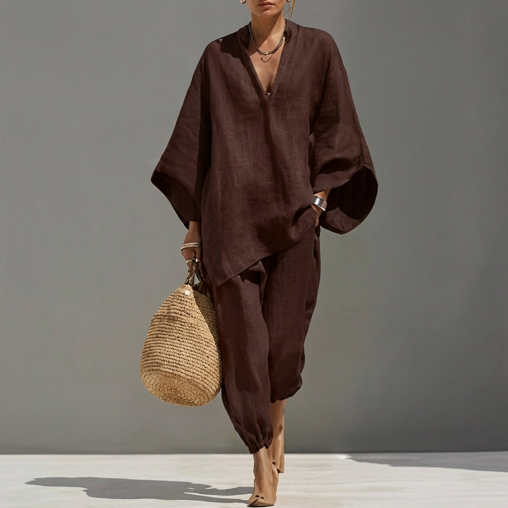 Marina | Ensemble haut V décontracté et pantalon large