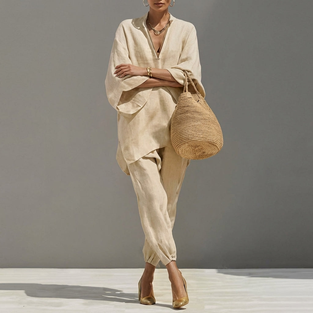 Marina | Ensemble haut V décontracté et pantalon large