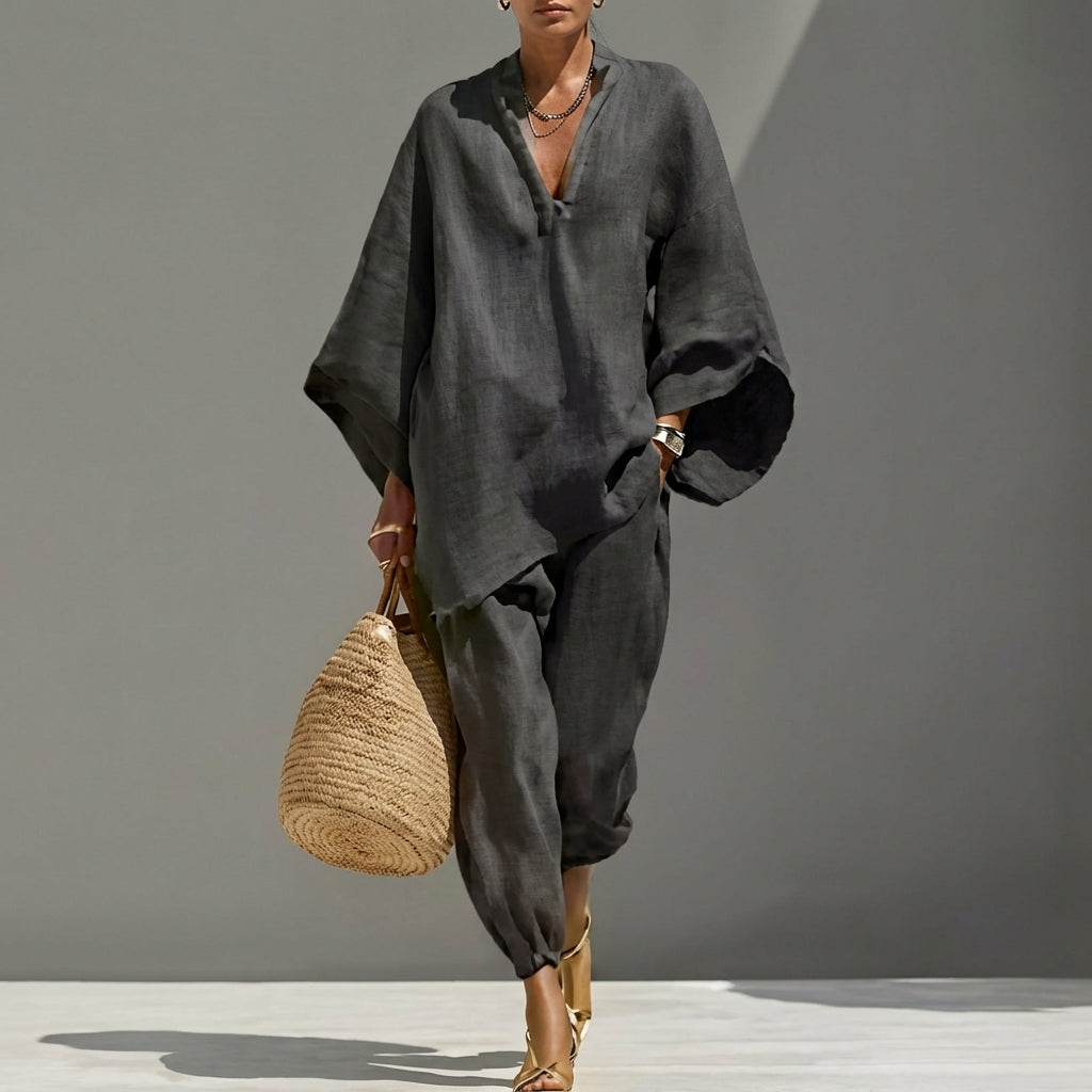 Marina | Ensemble haut V décontracté et pantalon large