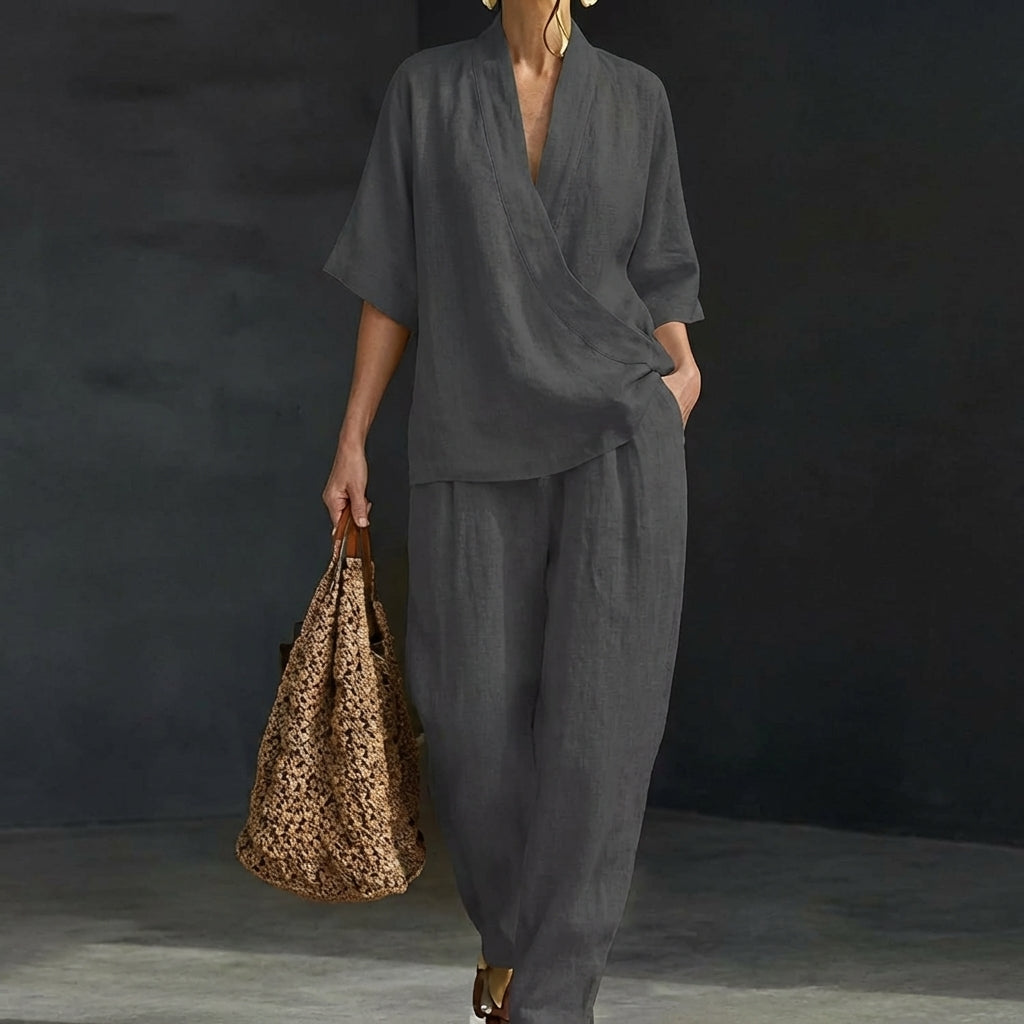 Dolores | Haut Henley décontracté et pantalon large assorti