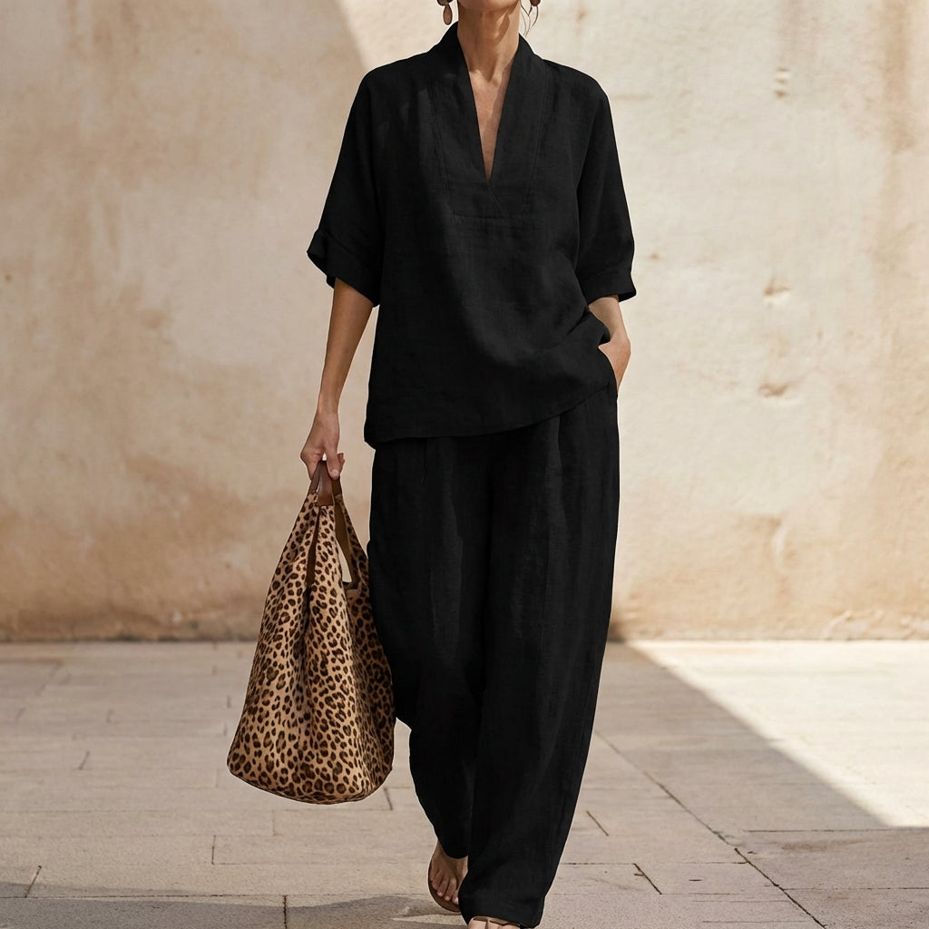 Dolores | Haut Henley décontracté et pantalon large assorti