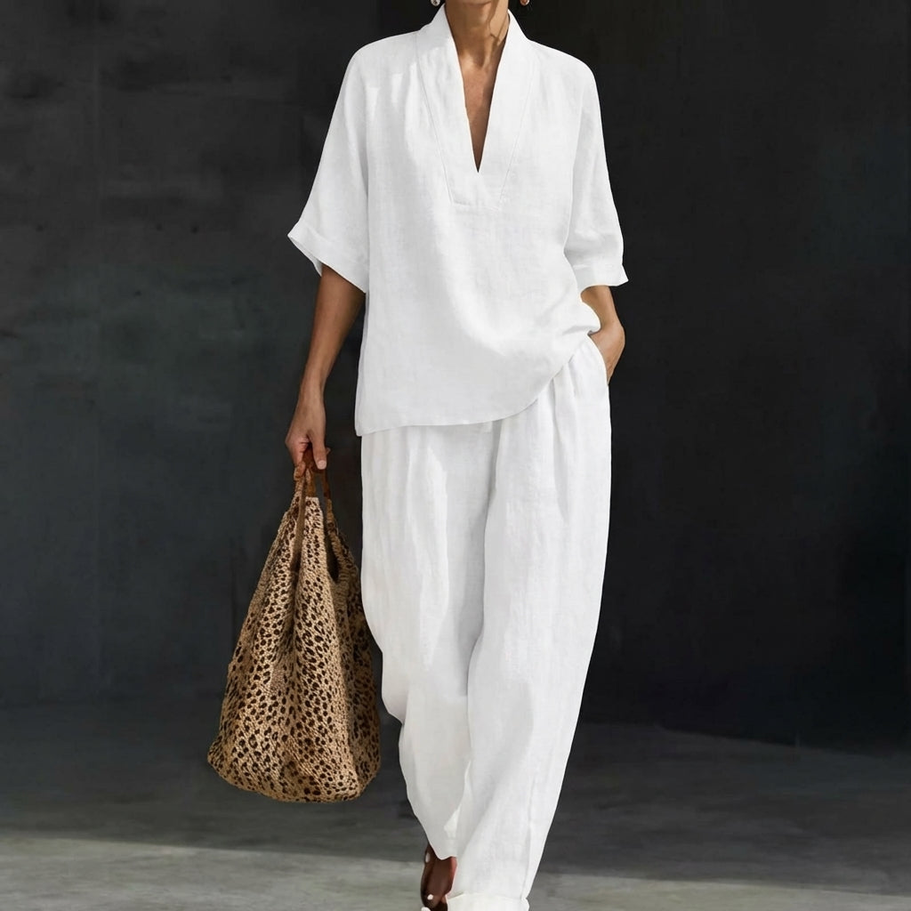 Dolores | Haut Henley décontracté et pantalon large assorti