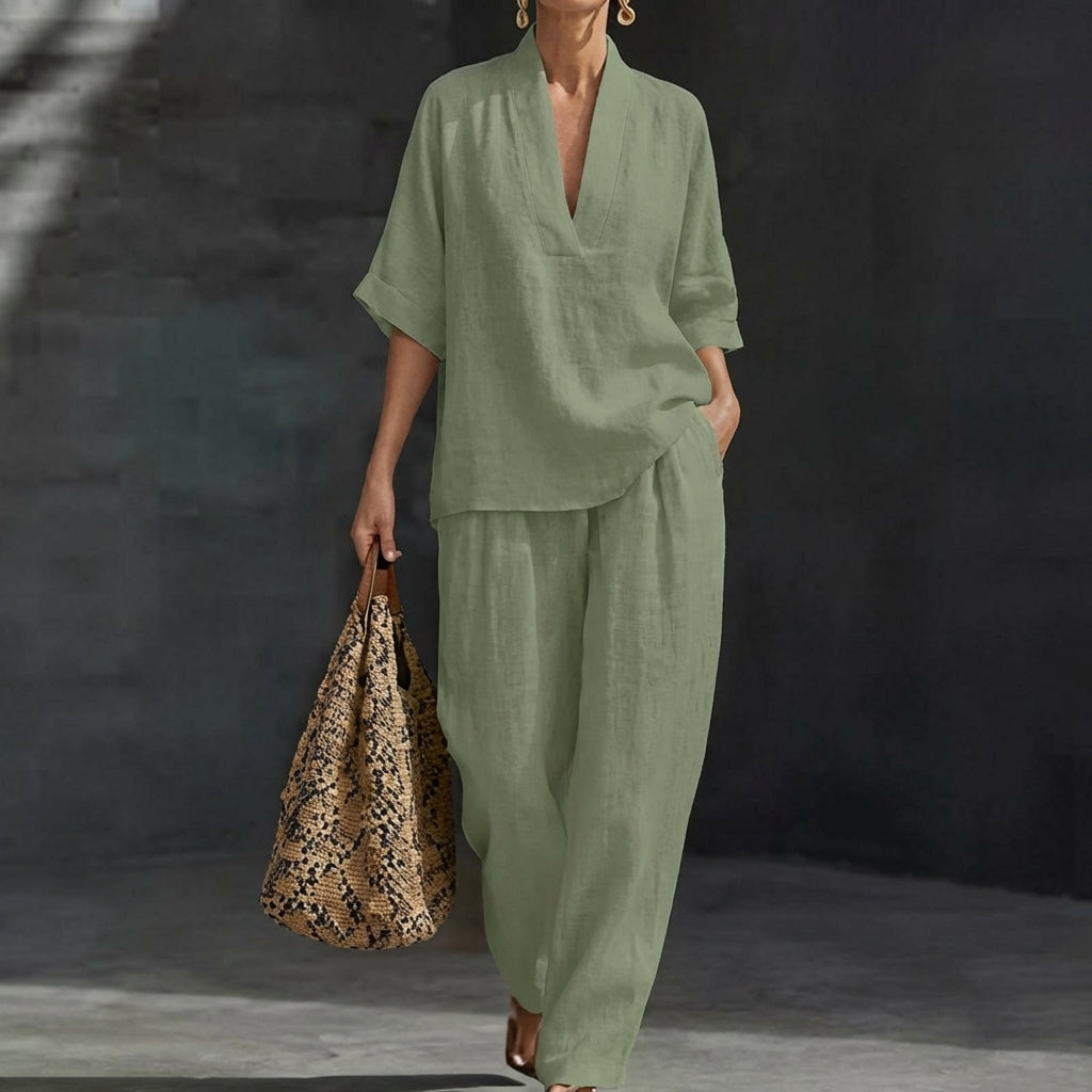 Dolores | Haut Henley décontracté et pantalon large assorti