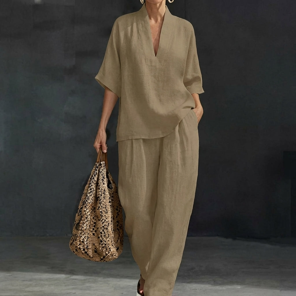 Dolores | Haut Henley décontracté et pantalon large assorti