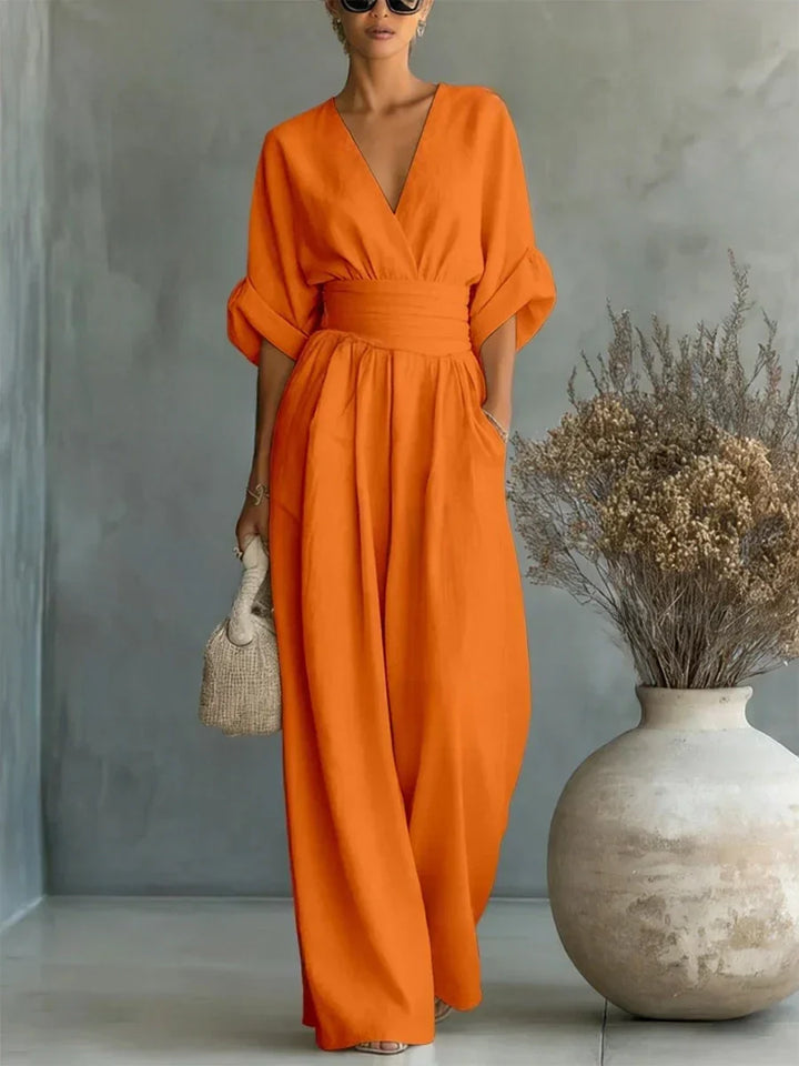 Jumpsuit élégant à encolure en V et taille haute