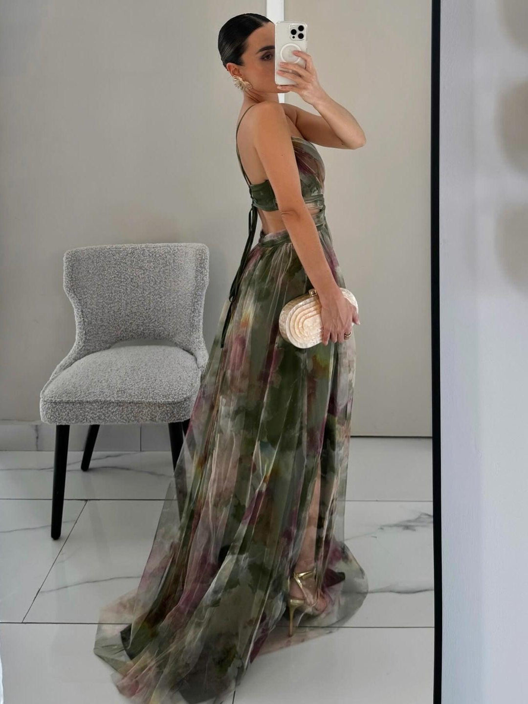 Karen | Robe maxi à imprimé floral peint en V