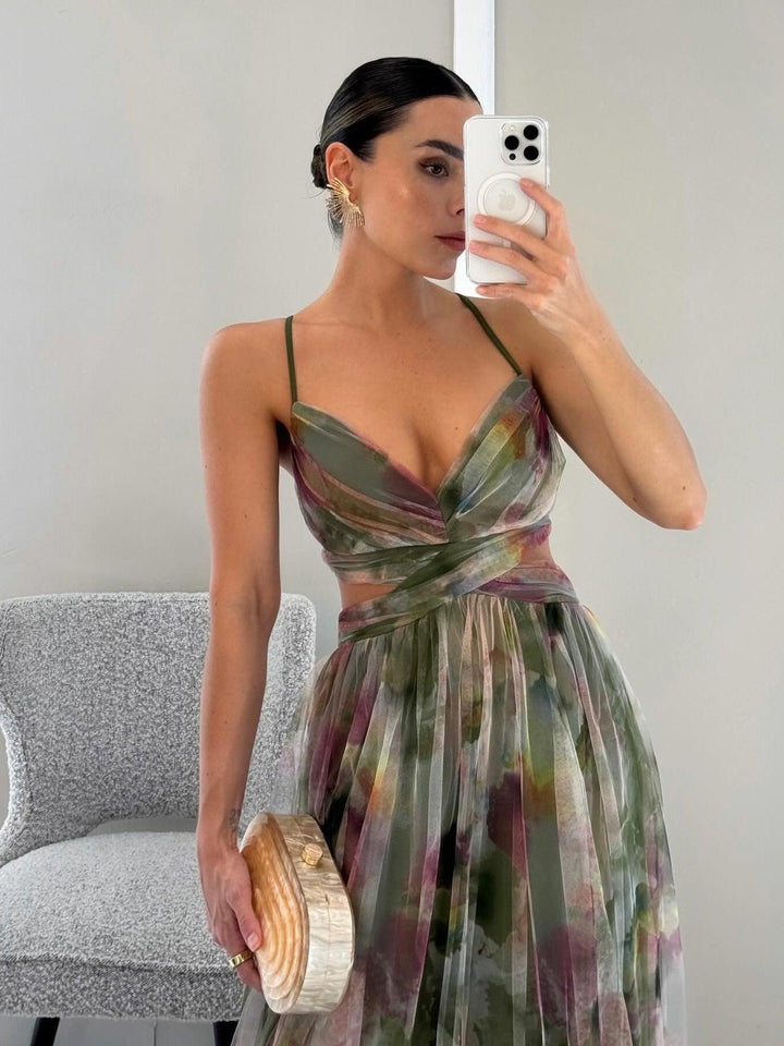 Karen | Robe maxi à imprimé floral peint en V