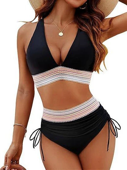 Maillot de bain deux pièces à rayures colorées