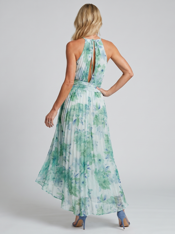 Portia | Robe Midi à Bretelles Plissée avec Motif Floral Doux