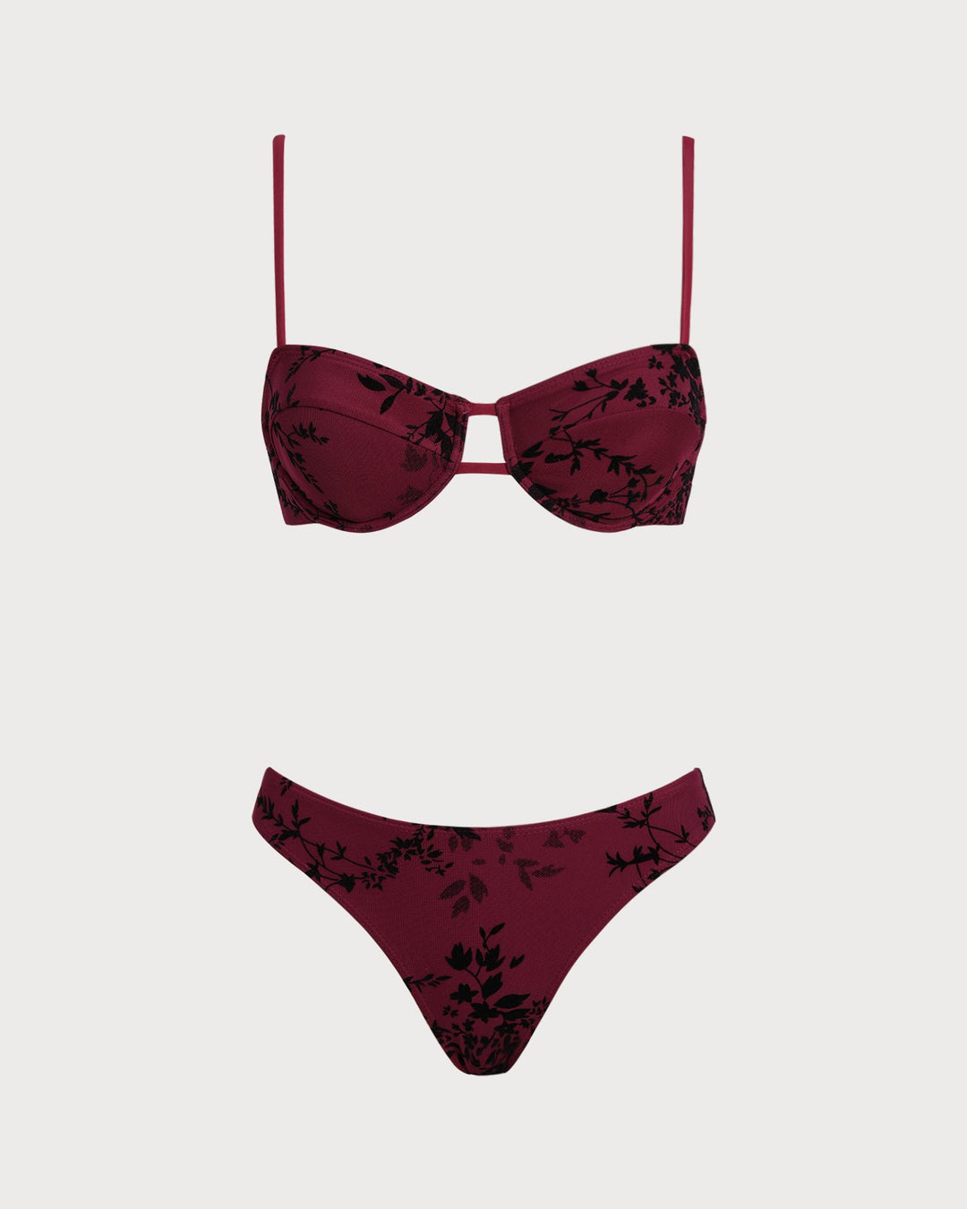 Ensemble de Bikini Rouge à Armatures Florales