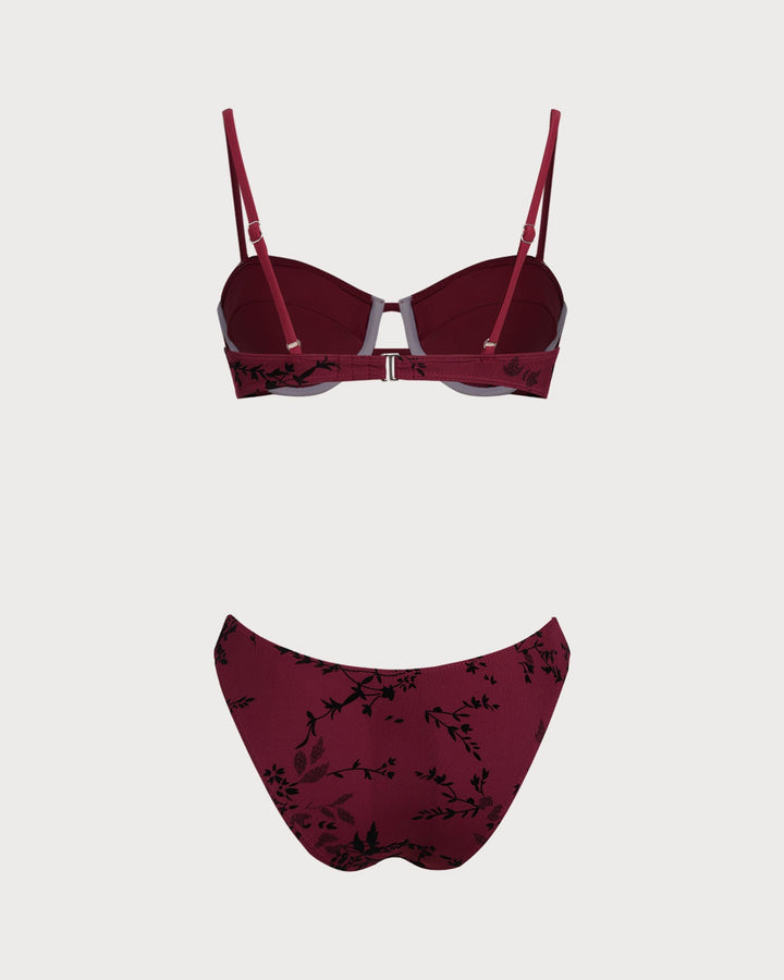 Ensemble de Bikini Rouge à Armatures Florales