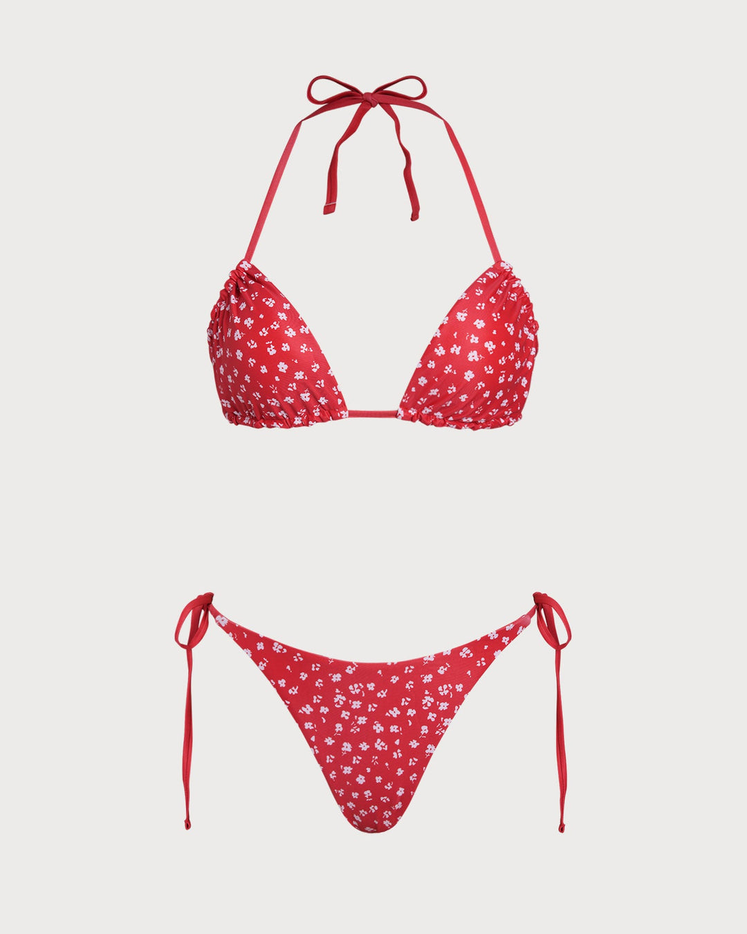 Ensemble de Bikini Triangle à Cordon Floral Rouge