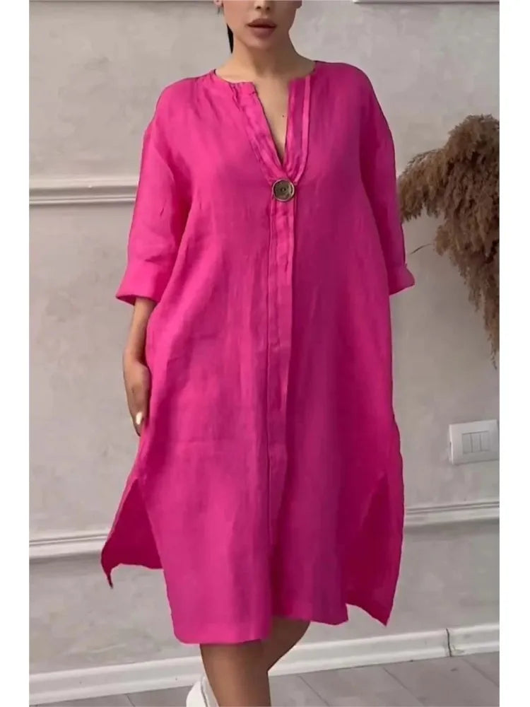 Robe Maxi en Lin à Manches