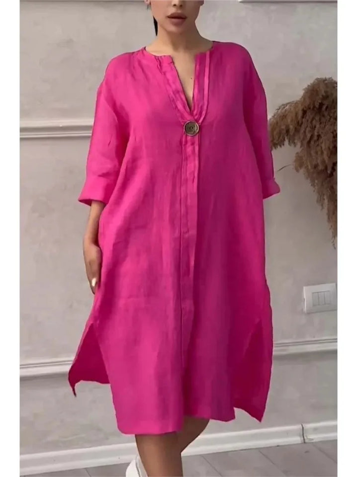 Robe Maxi en Lin à Manches