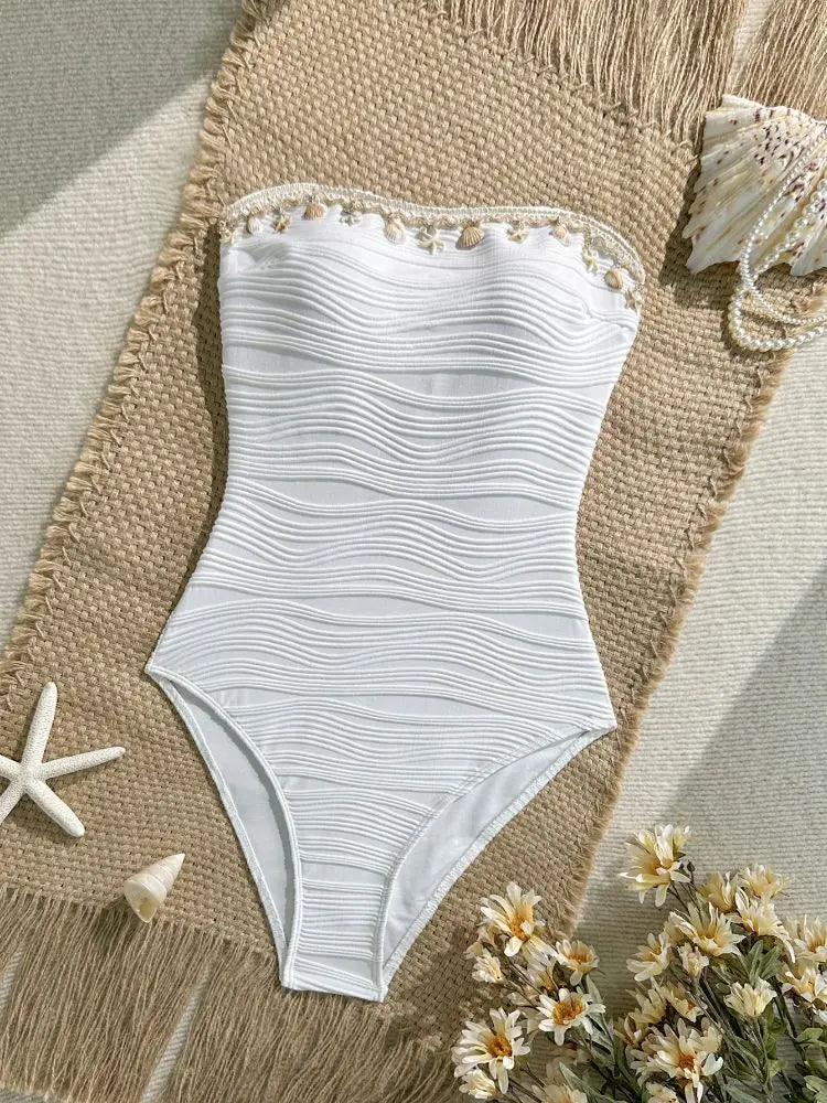 Maillot de Bain Une Pièce Ventre Plat Garniture Perles