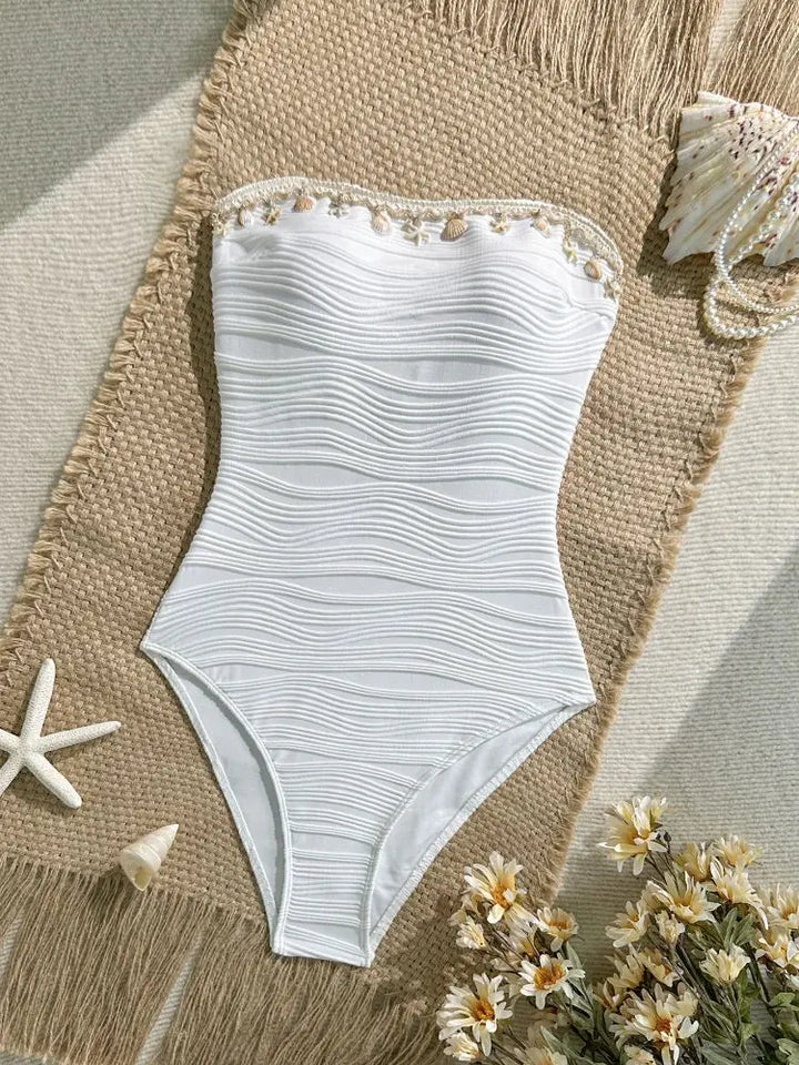 Maillot de Bain Une Pièce Ventre Plat Garniture Perles