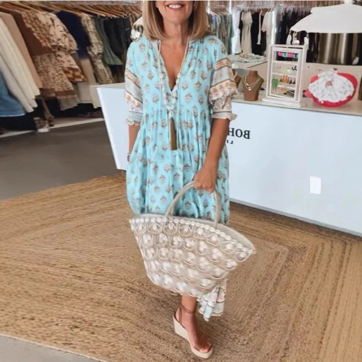 Robe maxi d'été bohémienne à décolleté