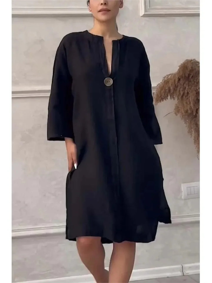 Robe Maxi en Lin à Manches
