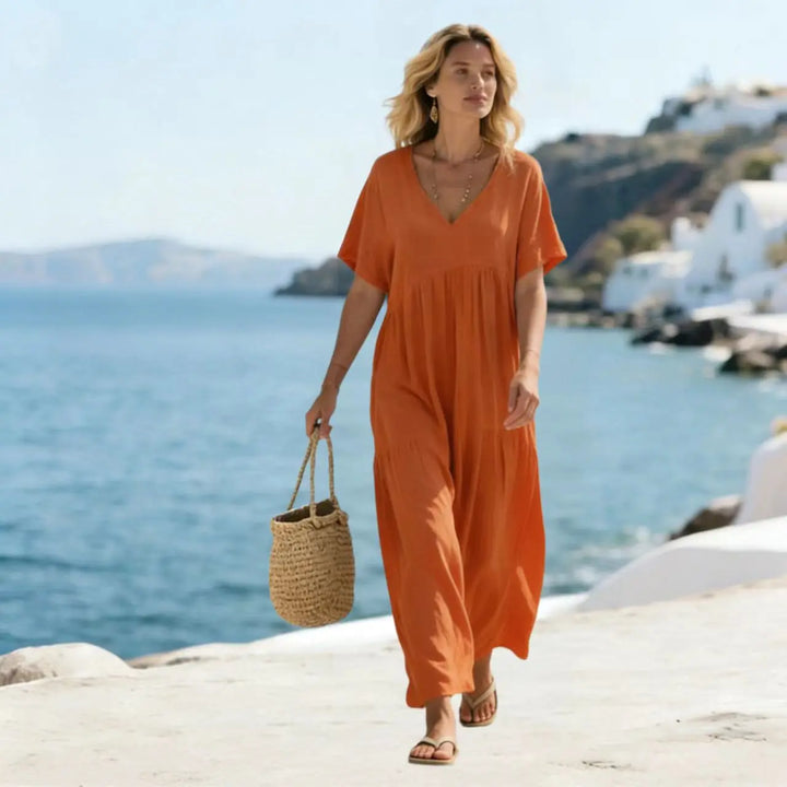 Robe d'été midi décontractée à manches courtes