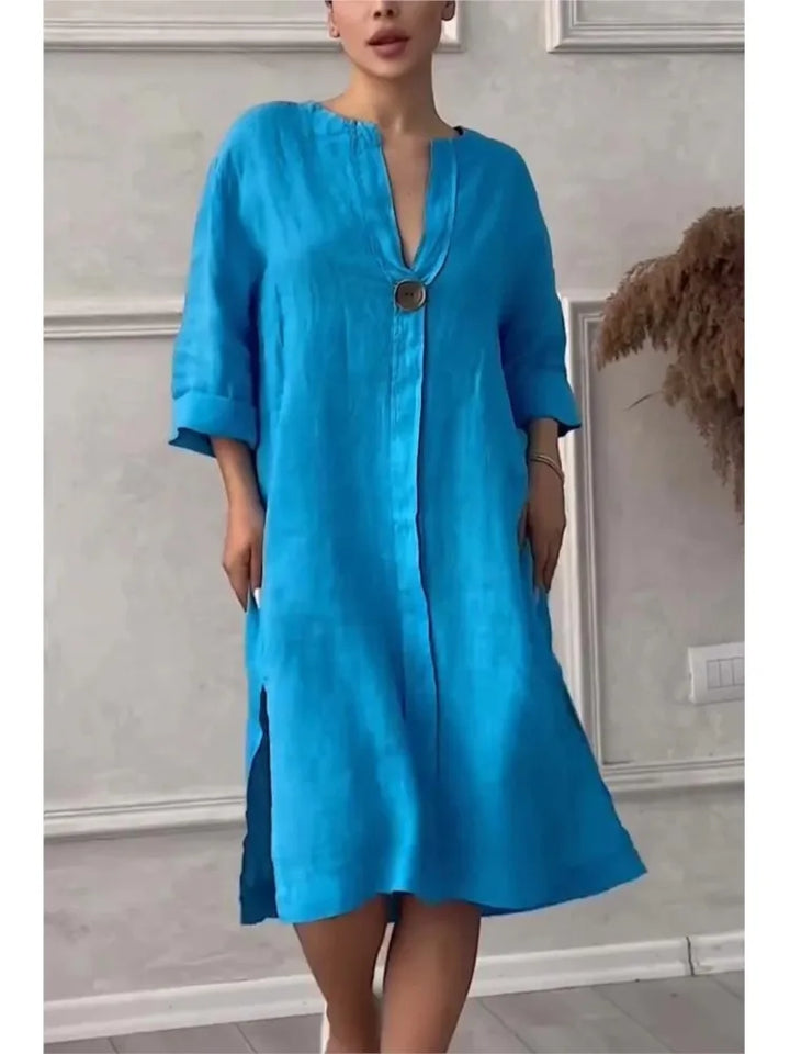 Robe Maxi en Lin à Manches