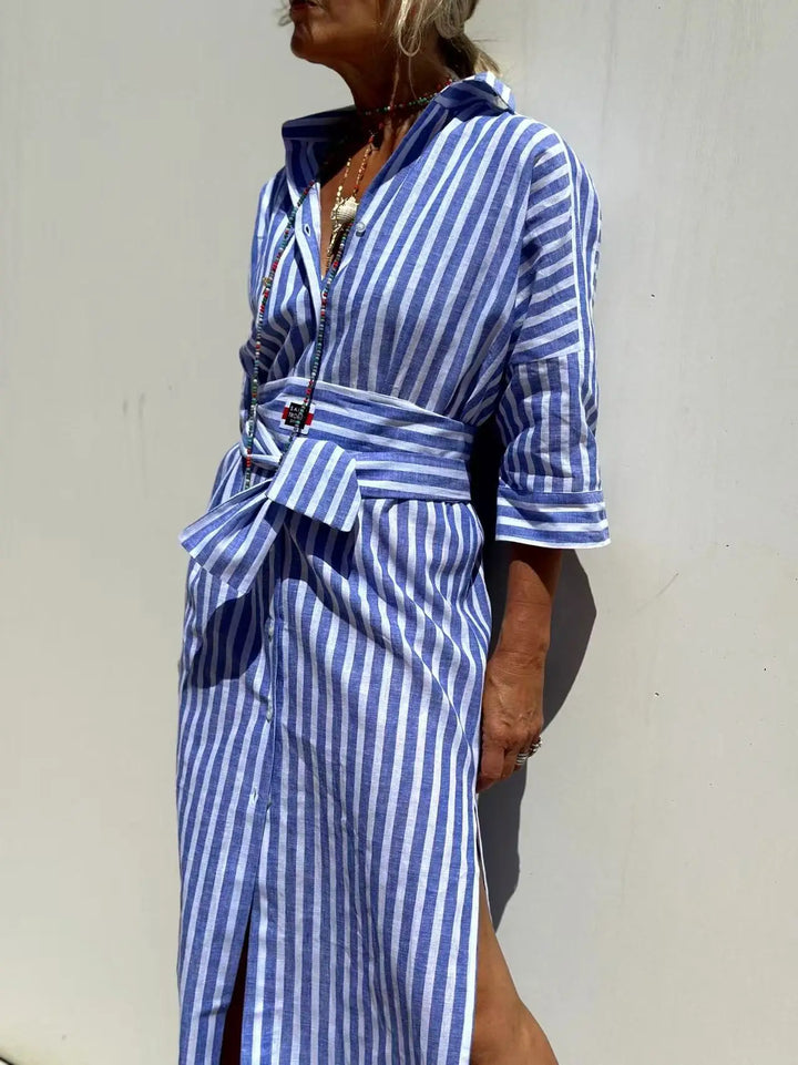 Robe Chemise Longue à Rayures
