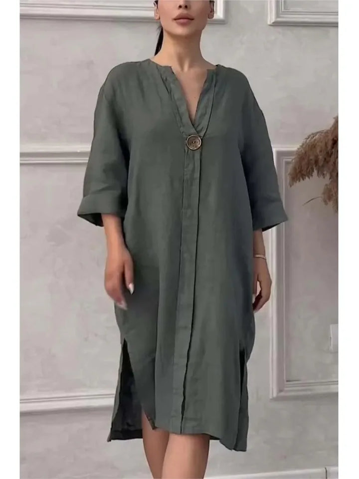 Robe Maxi en Lin à Manches