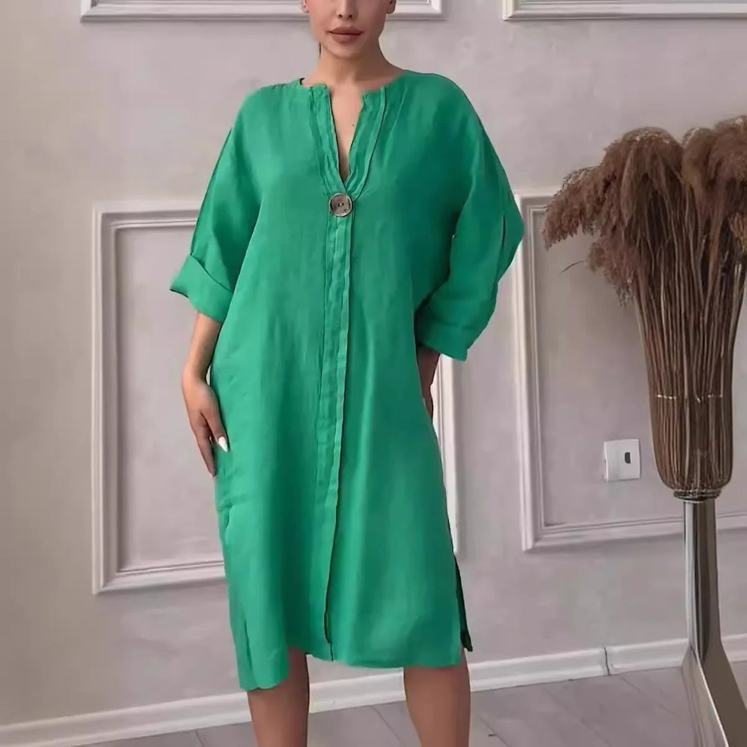 Robe Maxi en Lin à Manches