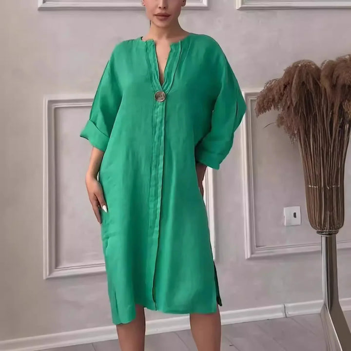 Robe Maxi en Lin à Manches