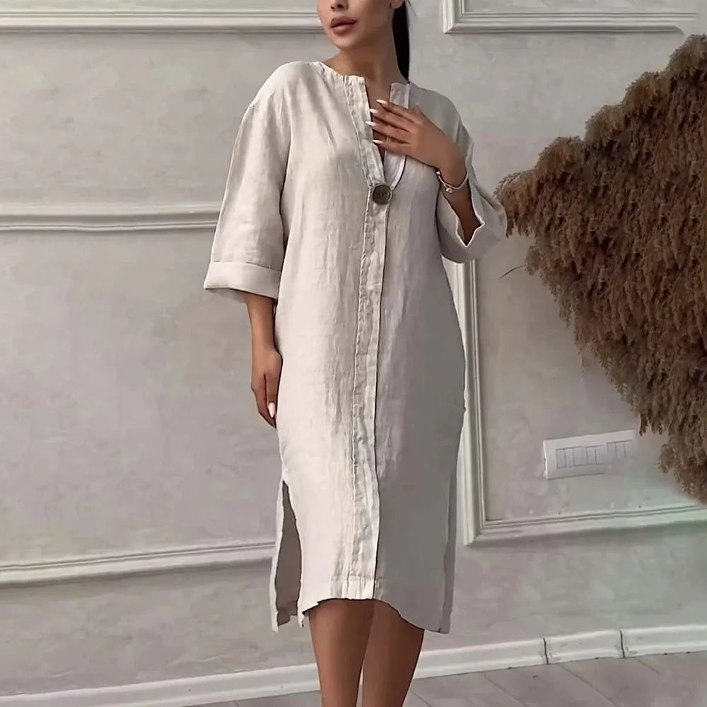 Robe Maxi en Lin à Manches