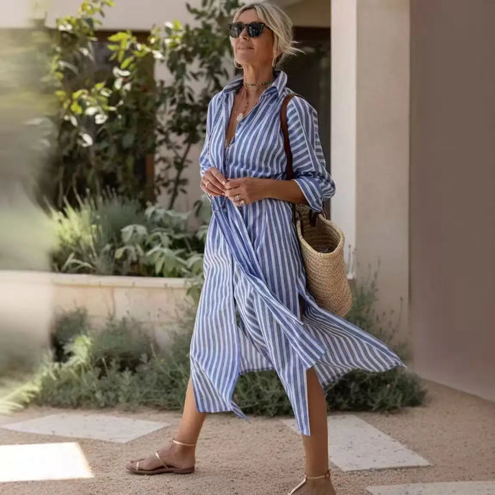 Robe Chemise Longue à Rayures