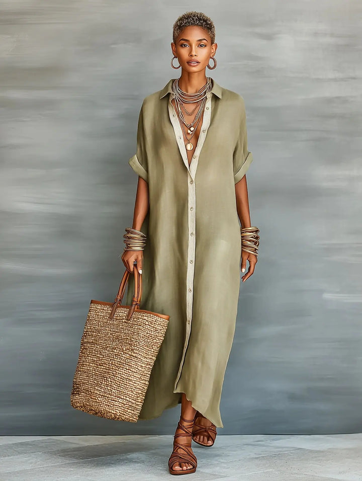 Robe Chemise à Col Rabattu