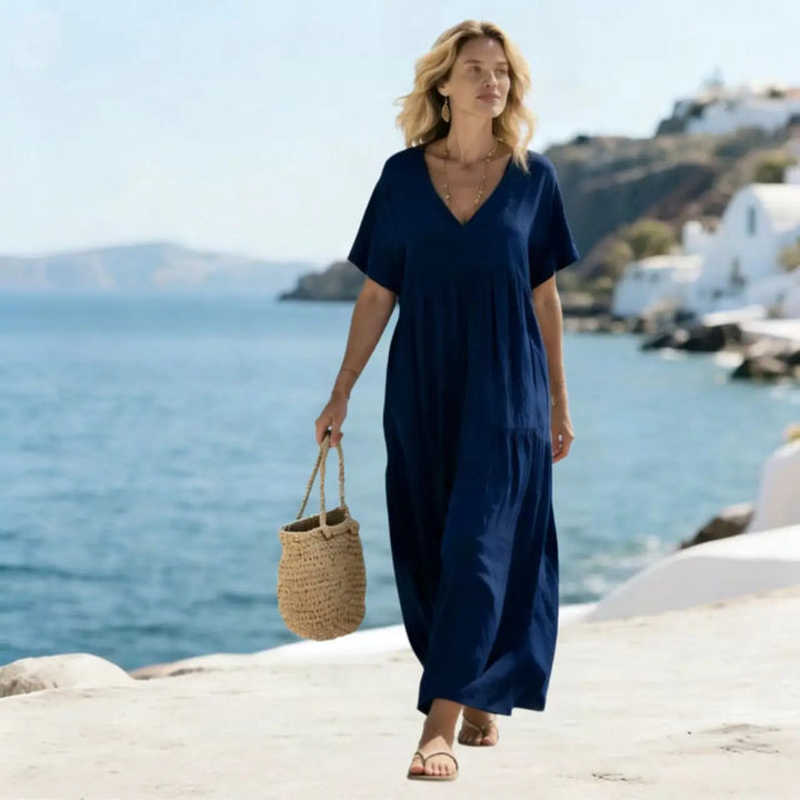 Robe d'été midi décontractée à manches courtes