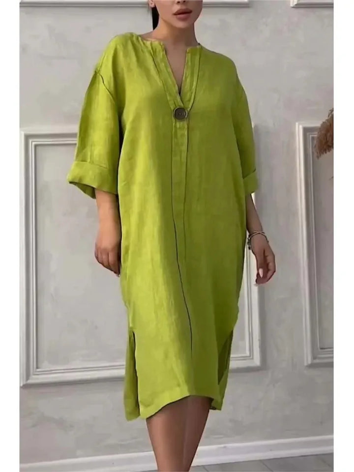 Robe Maxi en Lin à Manches