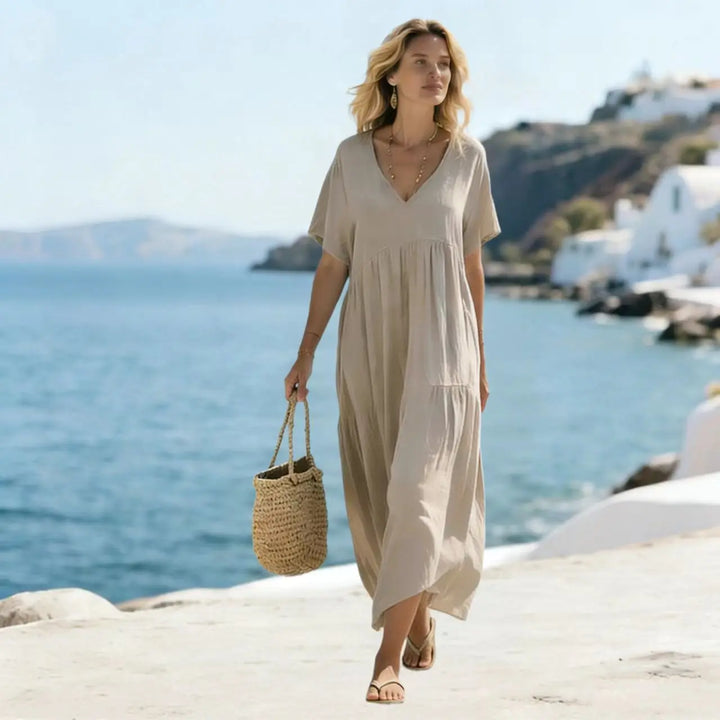 Robe d'été midi décontractée à manches courtes
