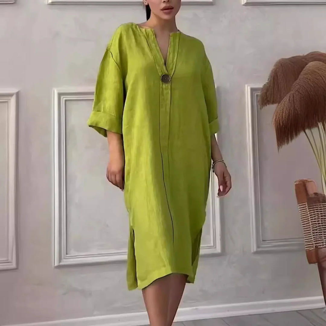 Robe Maxi en Lin à Manches