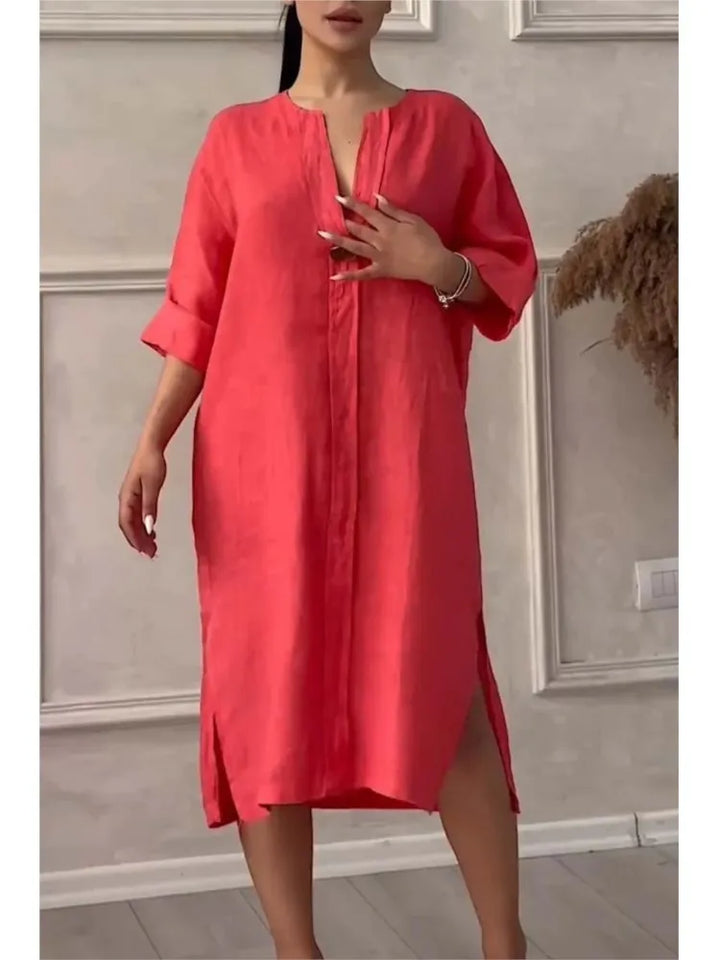 Robe Maxi en Lin à Manches