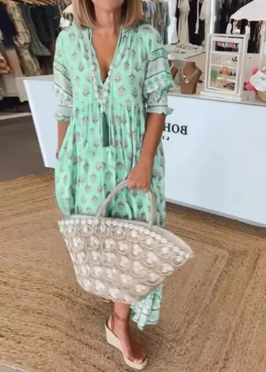 Robe maxi d'été bohémienne à décolleté