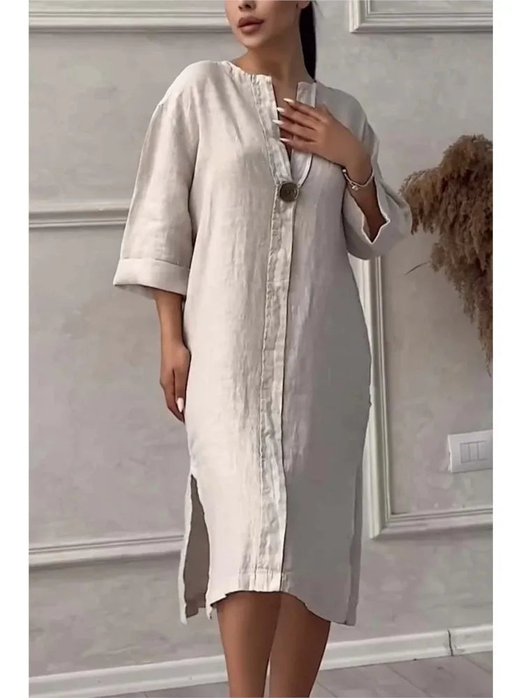 Robe Maxi en Lin à Manches