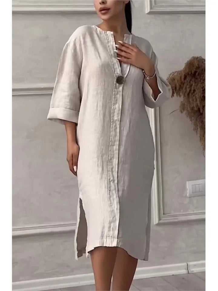 Robe Maxi en Lin à Manches
