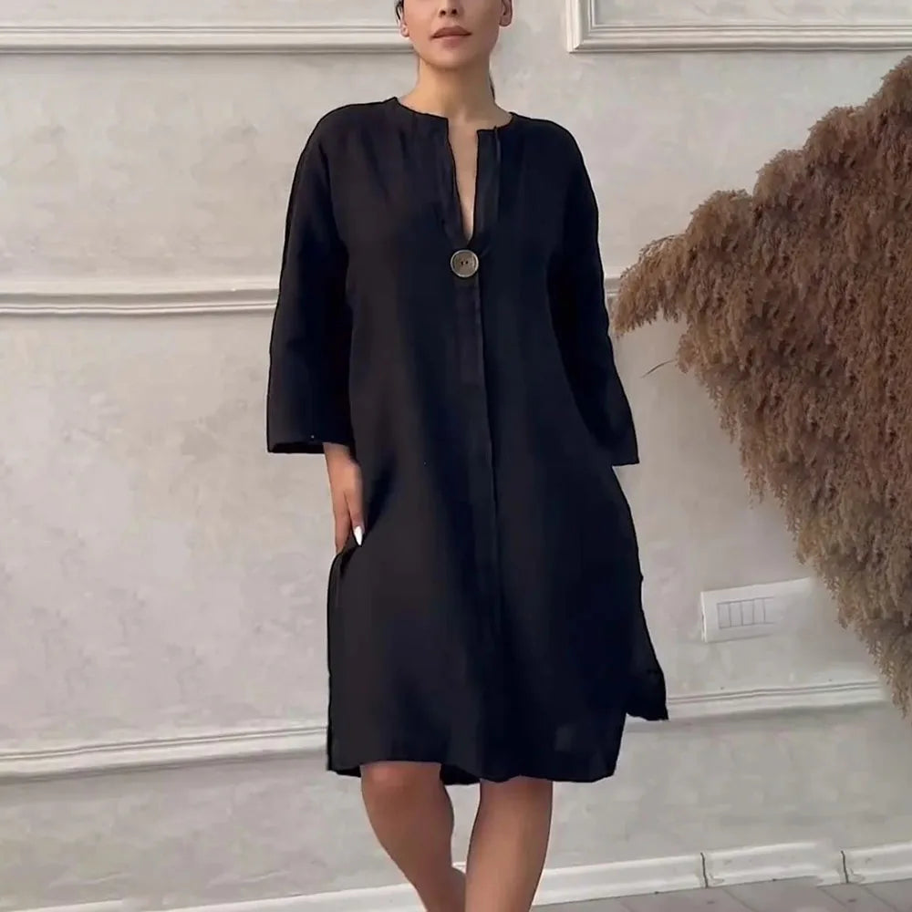 Robe Maxi en Lin à Manches